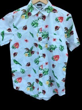 Jurassic World Hawaiian Camp Shirt Mens Med White All Over Jurassic Park Print